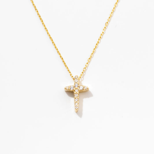 Diamond Small Cross Necklace in 14k Solid Gold