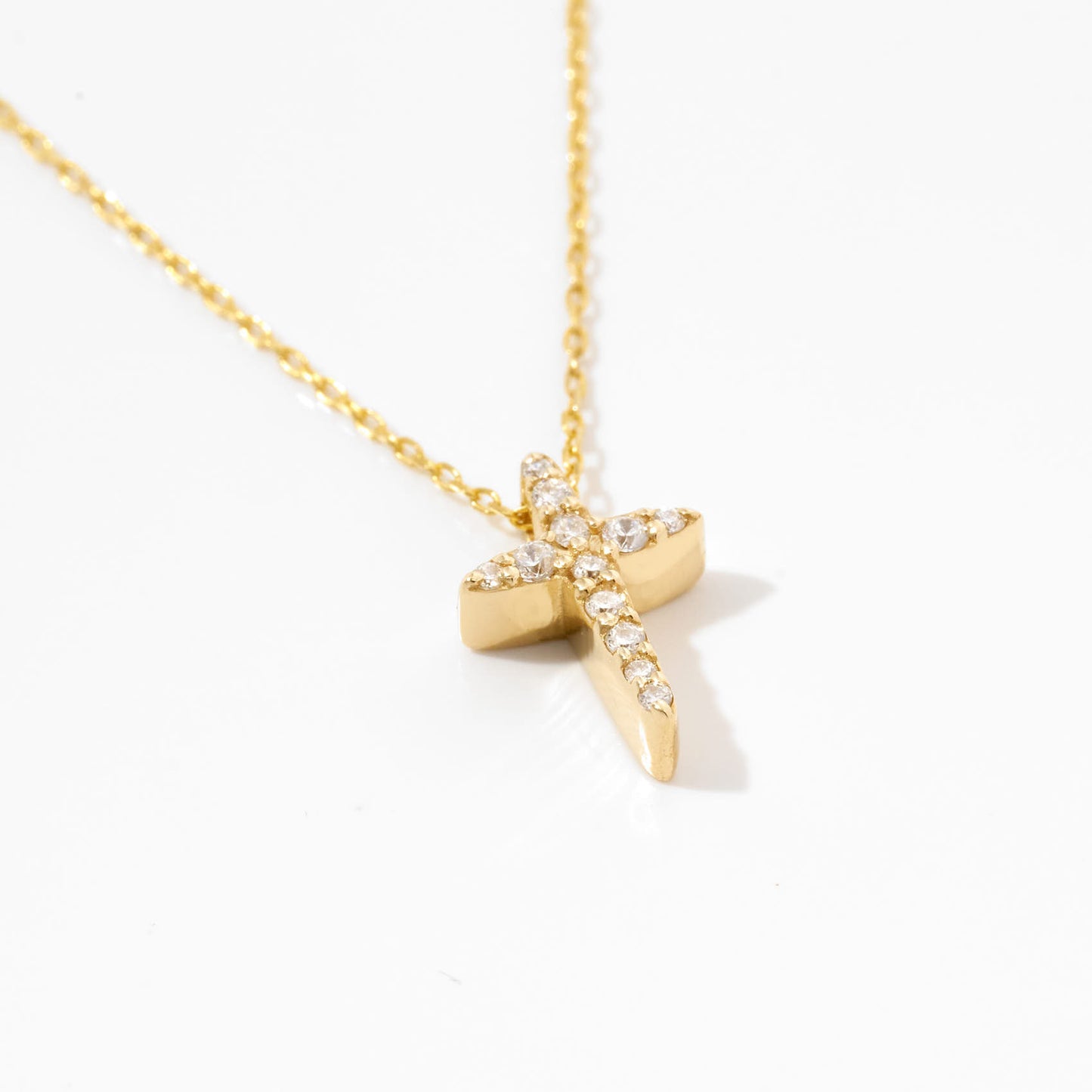 Diamond Small Cross Necklace in 14k Solid Gold