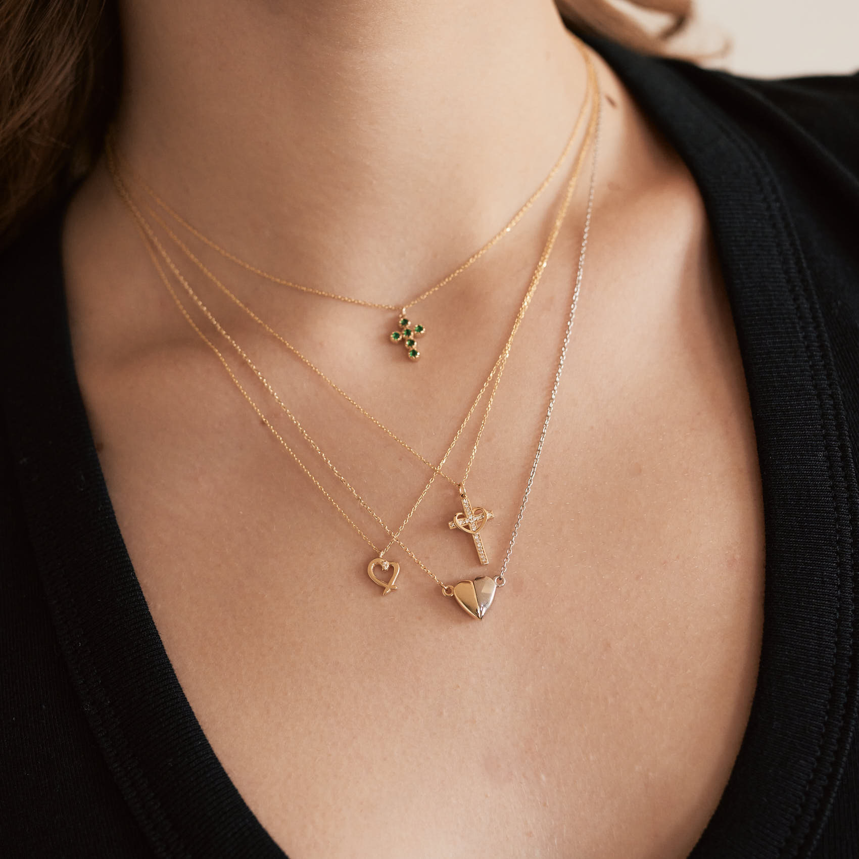 Simulated Emerald Cross Necklace