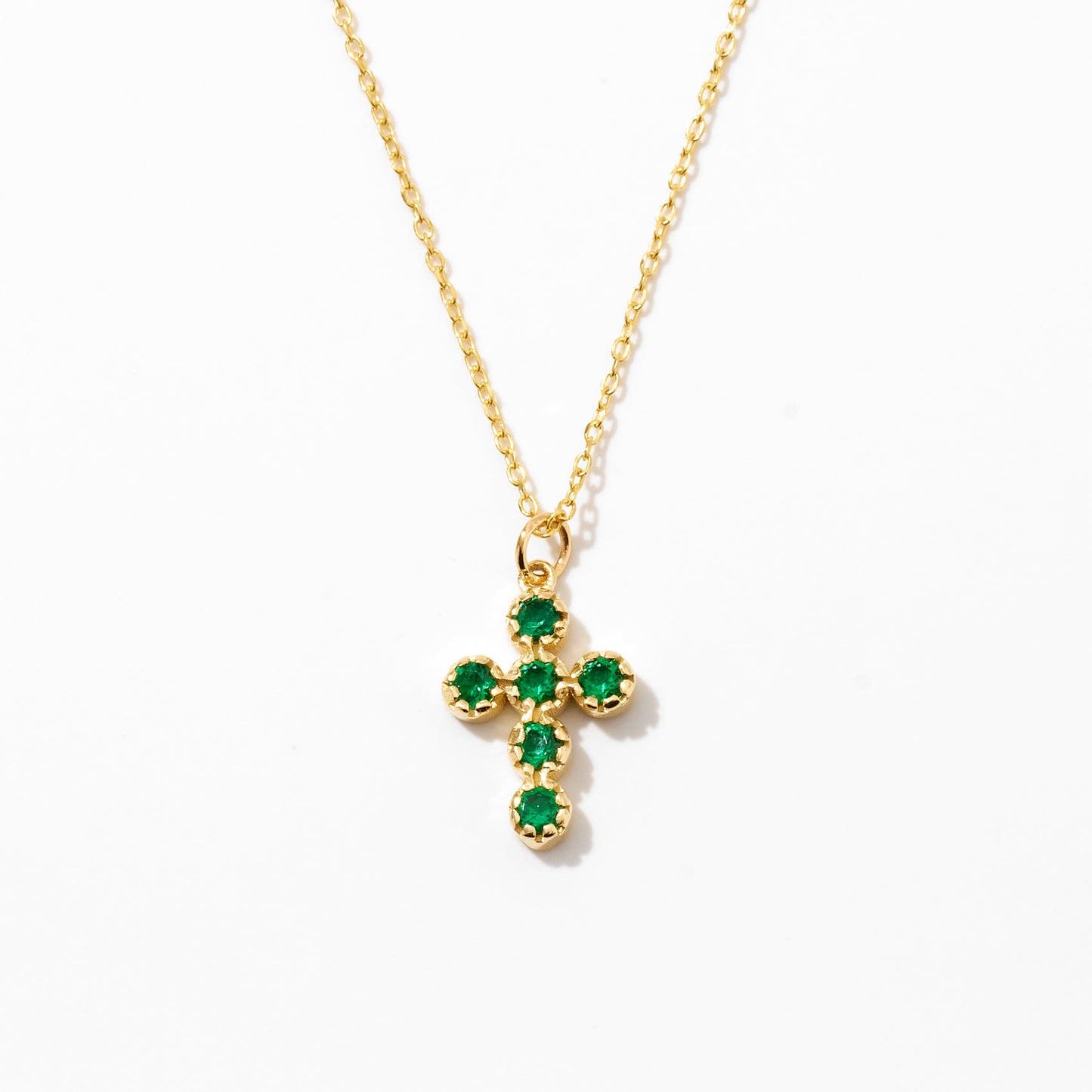 Emerald Cross Necklace in 14k Solid Gold