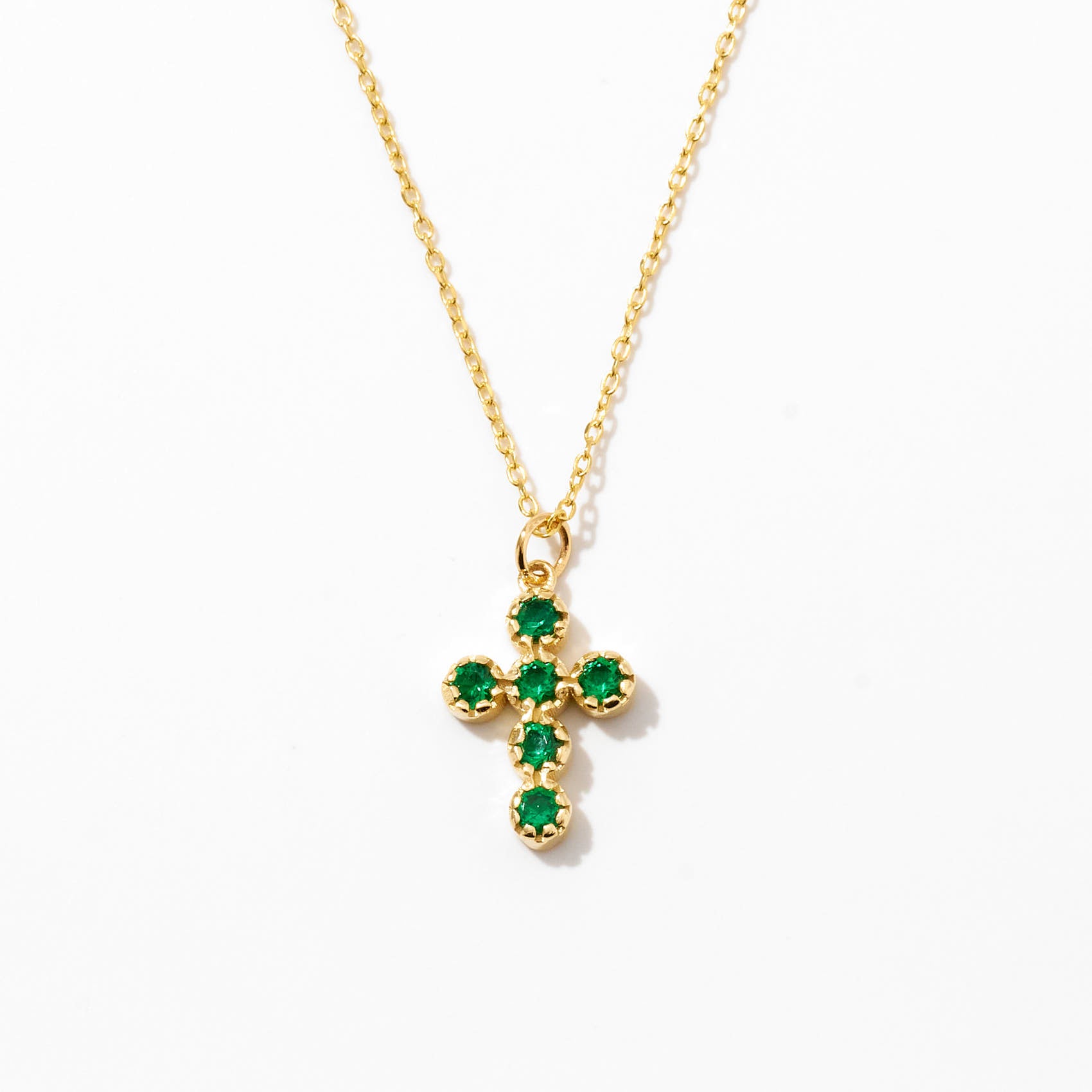Simulated Emerald Cross Necklace
