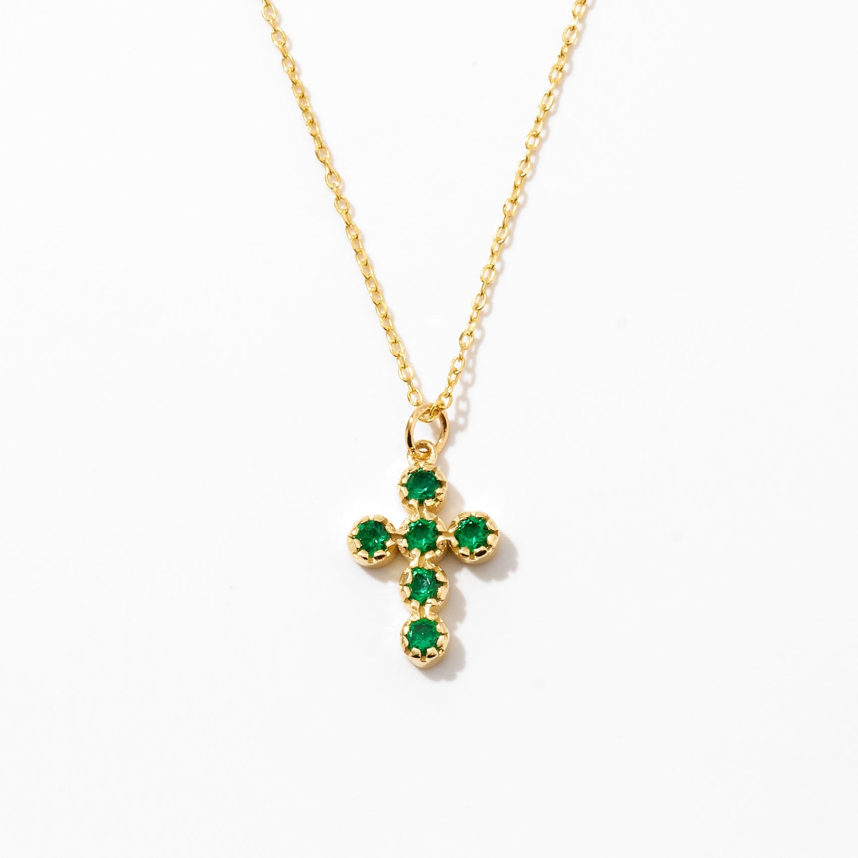 Simulated Emerald Cross Necklace