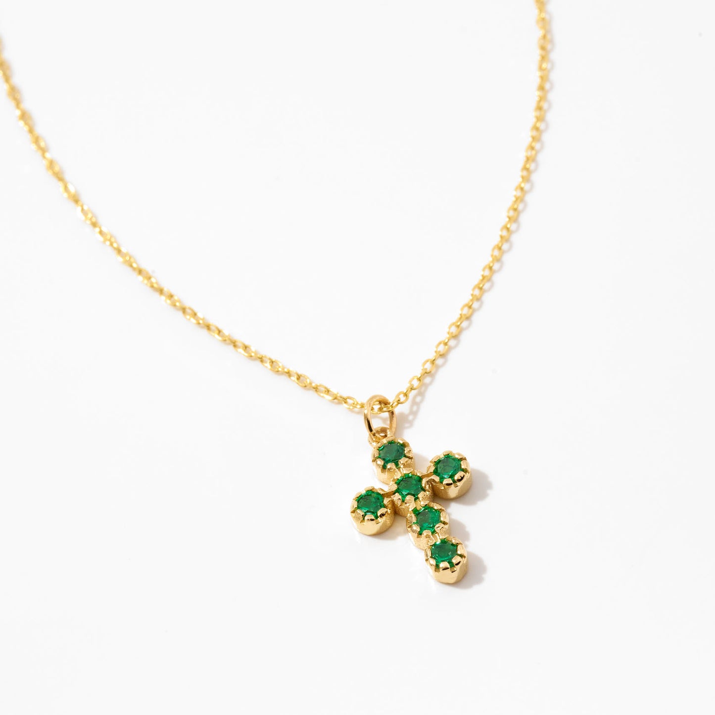 Emerald Cross Necklace in 14k Solid Gold