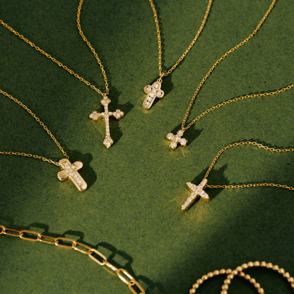 Tiny Diamond Cross Necklace in 14k Solid Gold