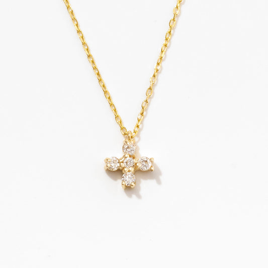 Tiny Diamond Cross Necklace in 14k Solid Gold