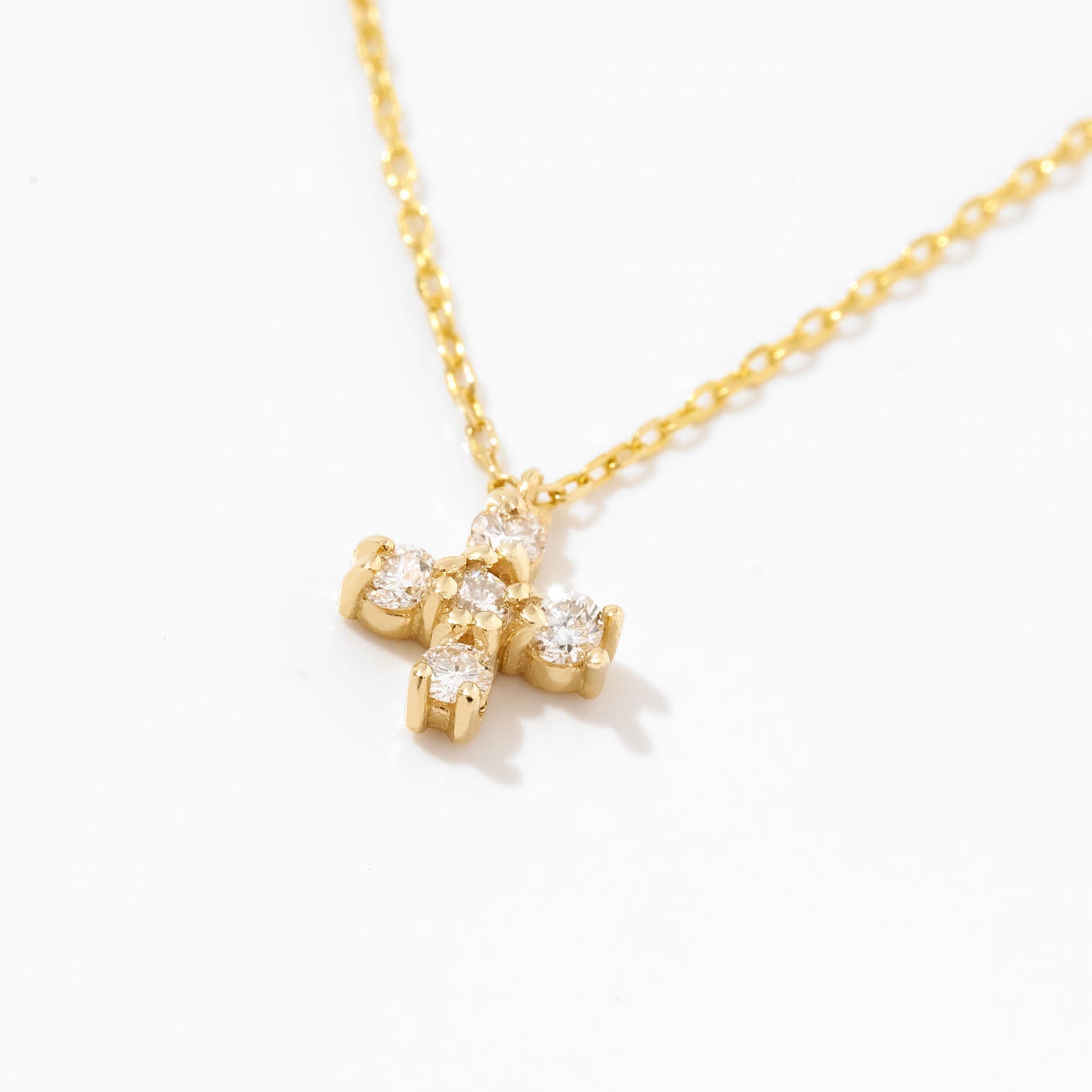 Tiny Diamond Cross Necklace in 14k Solid Gold