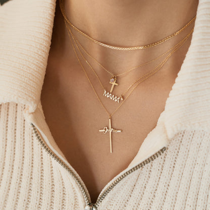 Personalized Cross Necklace in 14k Solid Gold