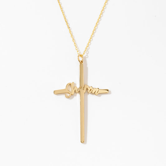 Personalized Cross Necklace in 14k Solid Gold