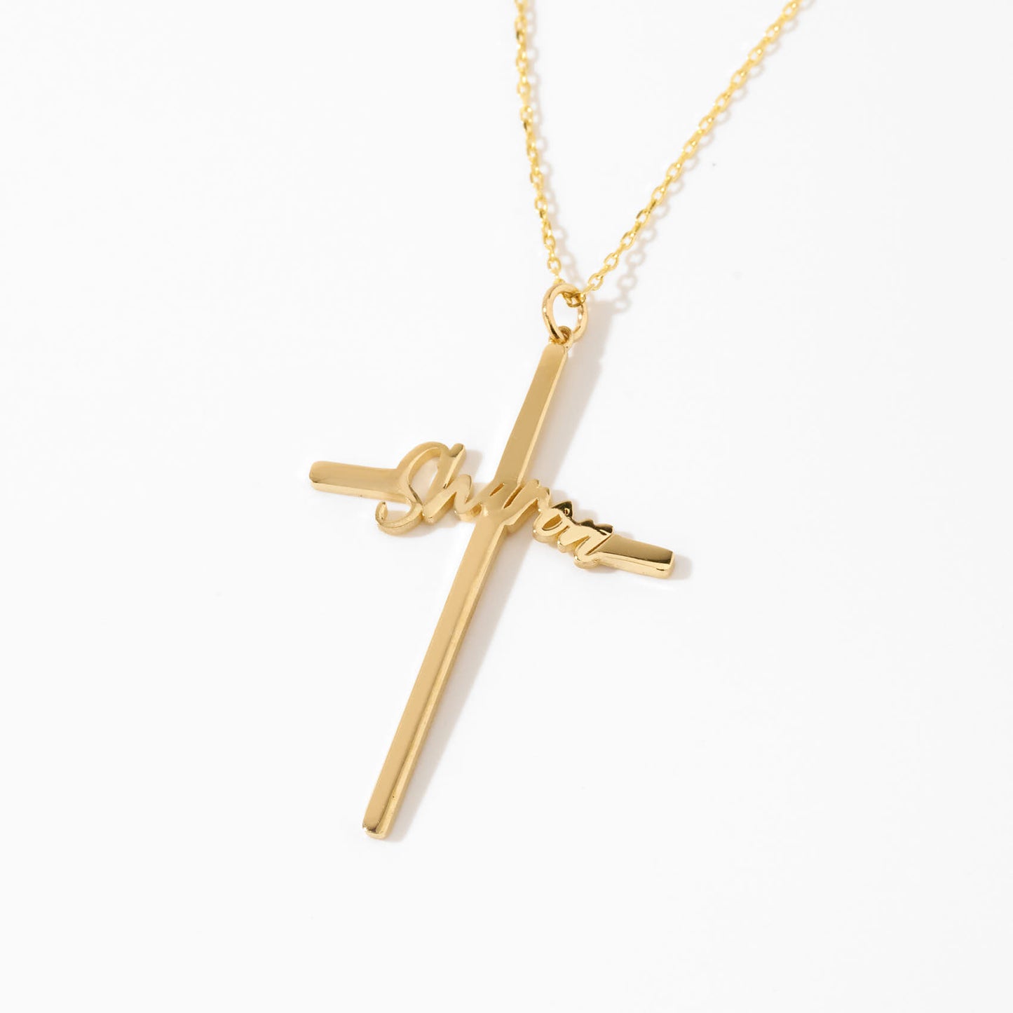 Personalized Cross Necklace in 14k Solid Gold