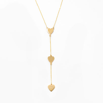 Three Heart Y-Necklace in 14k Solid Gold