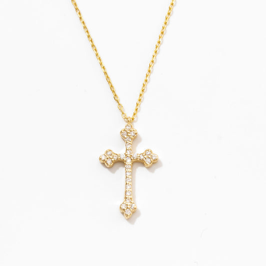 Diamond Petite Cross Necklace in 14k Solid Gold