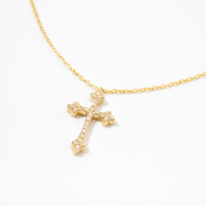 Diamond Petite Cross Necklace in 14k Solid Gold