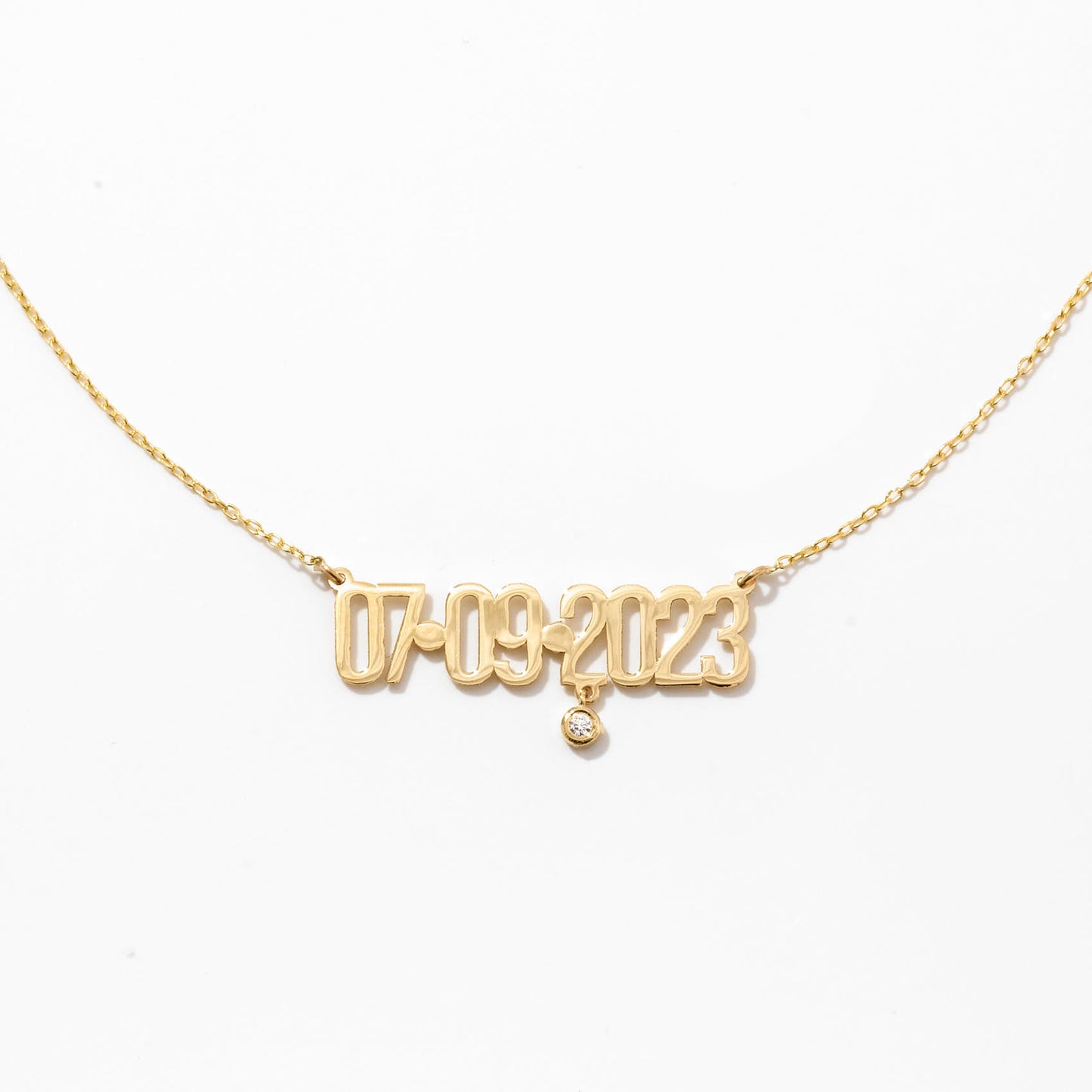 Date Necklace with Diamond in 14k Solid Gold