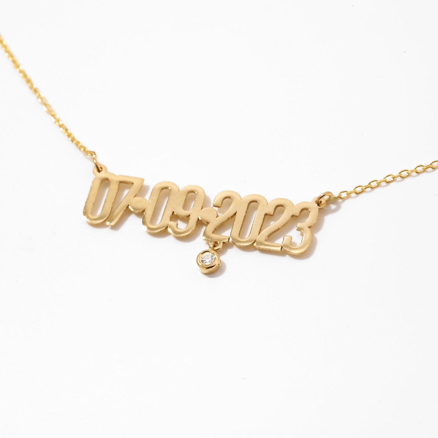 Date Necklace with Diamond in 14k Solid Gold