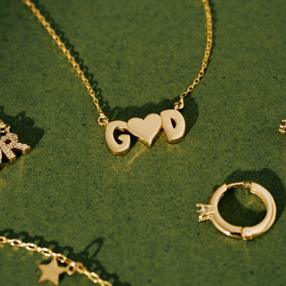 Couple's Letters Heart Necklace in 14k Solid Gold