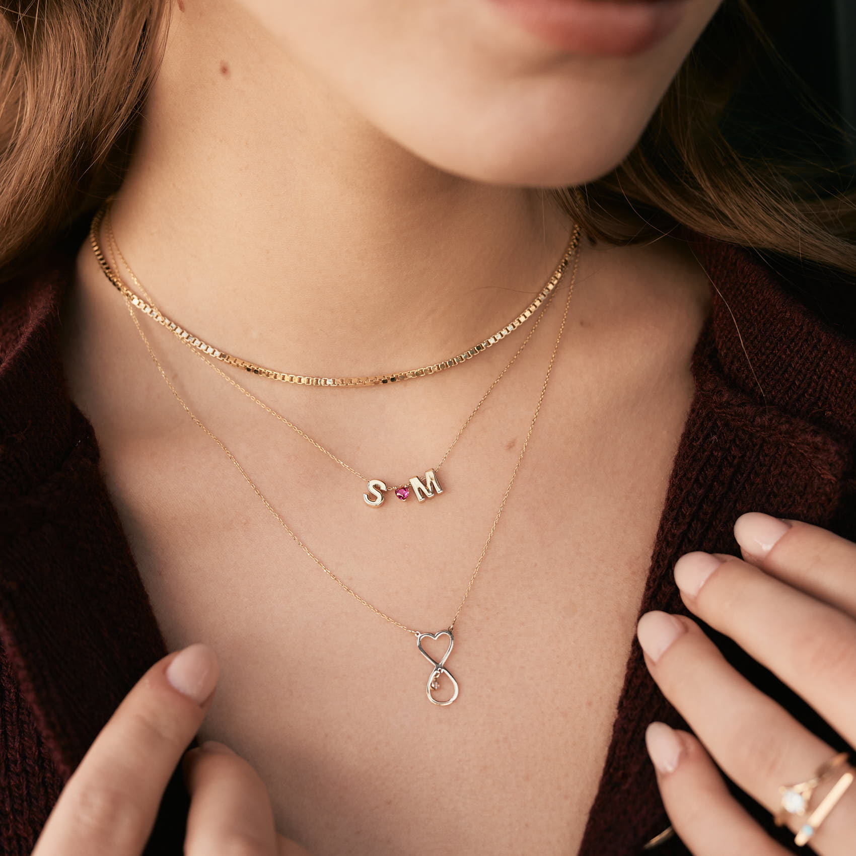 Couple Necklace GELIN 14K Solid Gold Couple's Heart Necklace Two