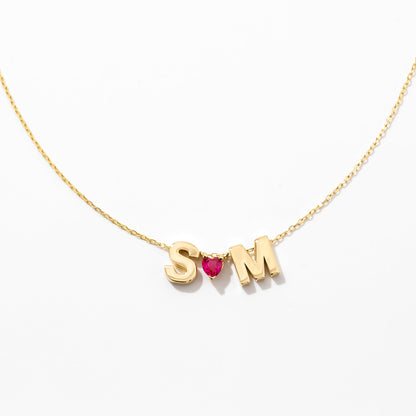 Couple's Initials Heart Necklace in 14k Solid Gold