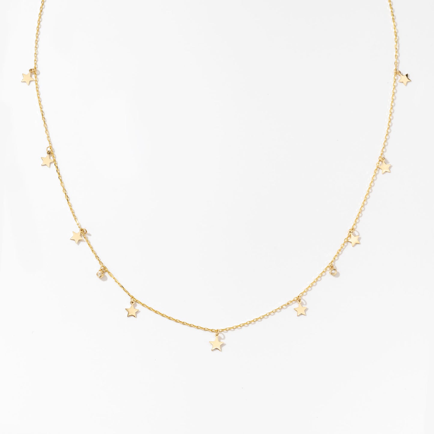 Diamond Star Station Necklace in 14k Solid Gold