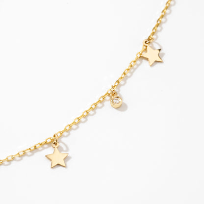 Diamond Star Station Necklace in 14k Solid Gold