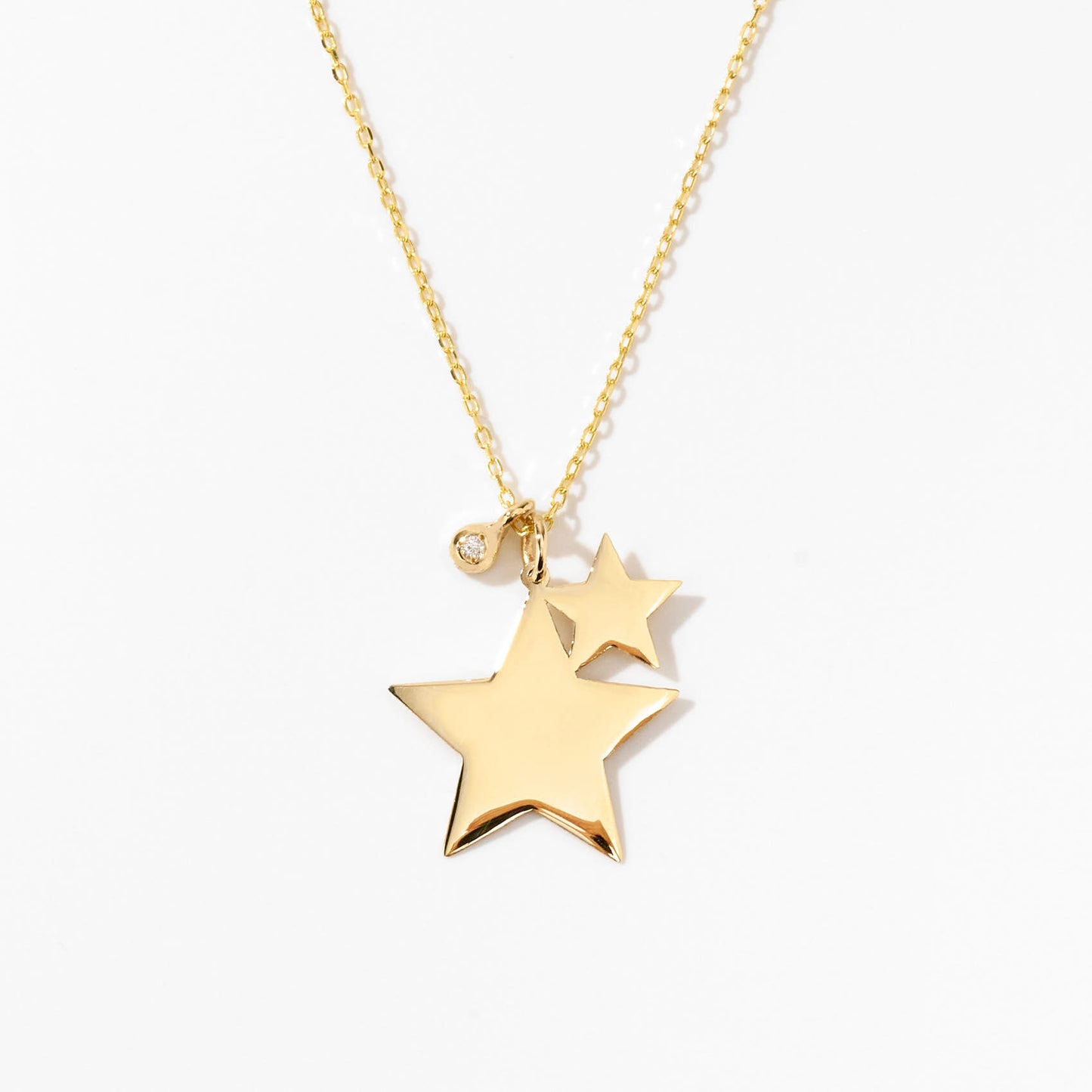 Tiny Two Star with Diamond Necklace in 14k Solid Gold