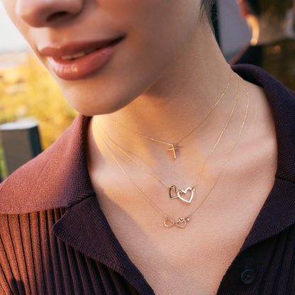 Intertwined Two Heart Necklace with Diamond in 14k Solid Gold