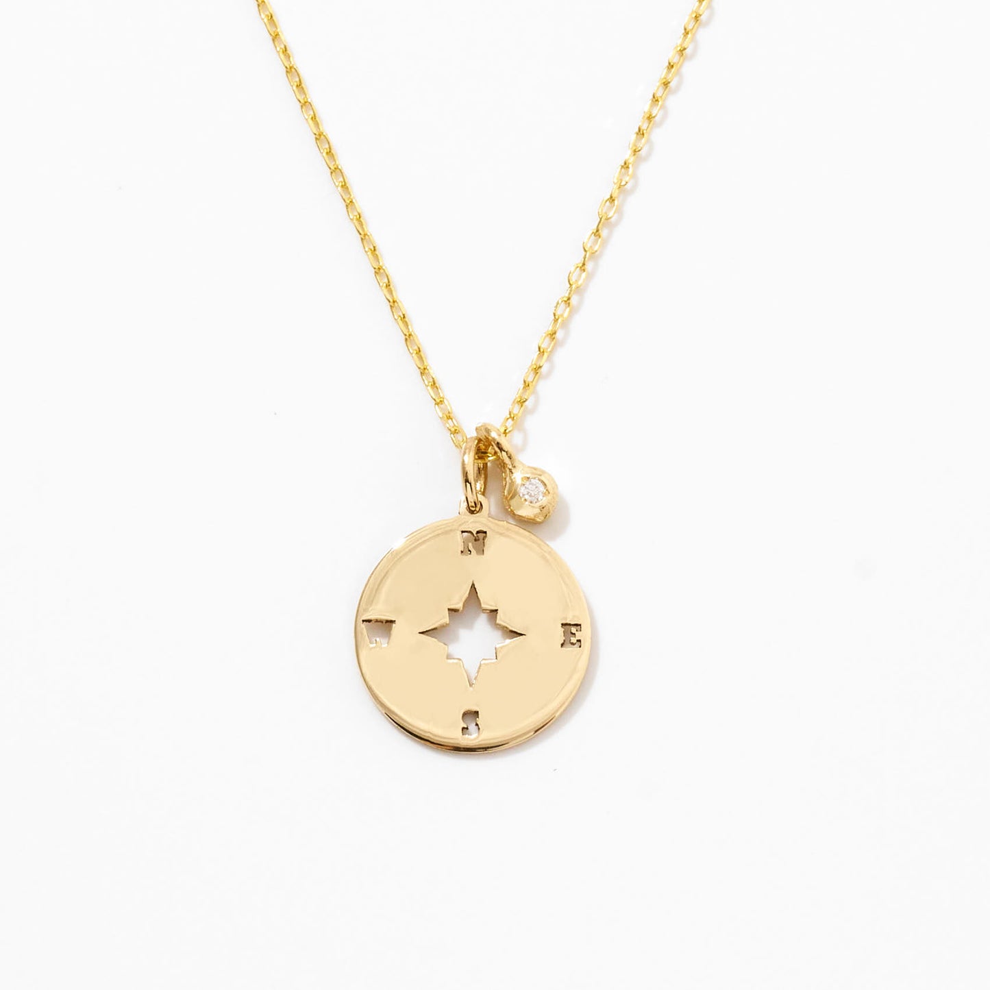 Compass - North Star Necklace with Diamond in 14k Solid Gold