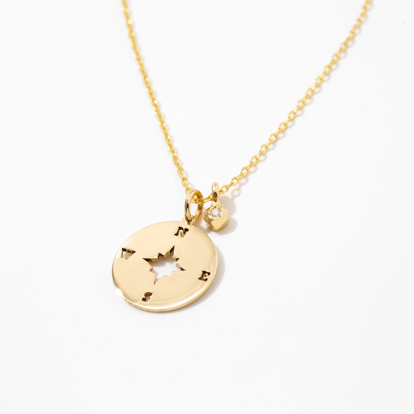 Compass - North Star Necklace with Diamond in 14k Solid Gold