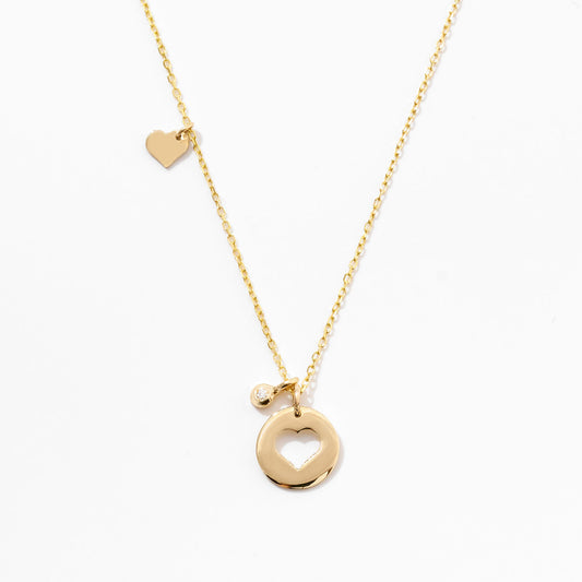 Tiny Diamond Heart Cut-Out Necklace in 14k Solid Gold