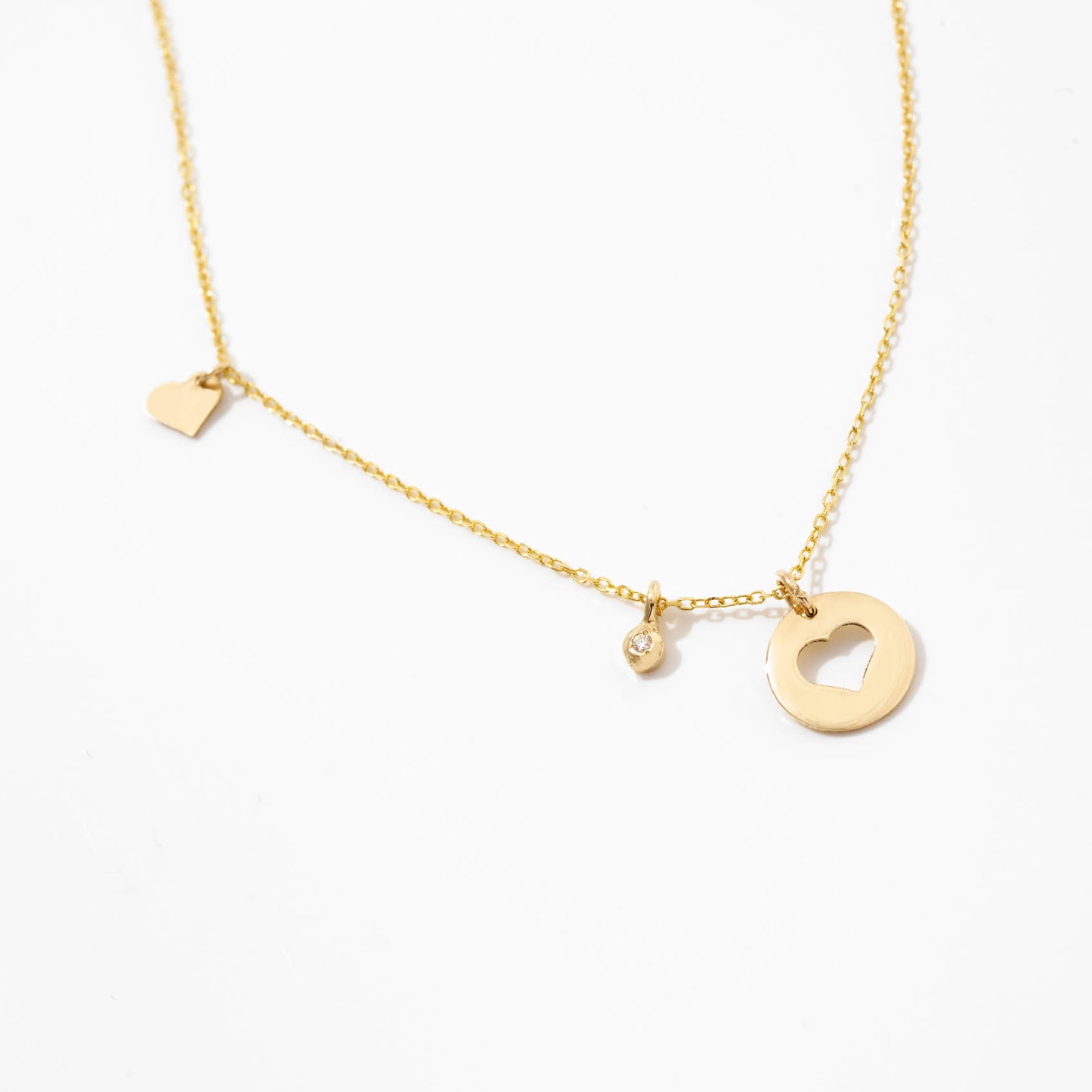 Tiny Diamond Heart Cut-Out Necklace in 14k Solid Gold