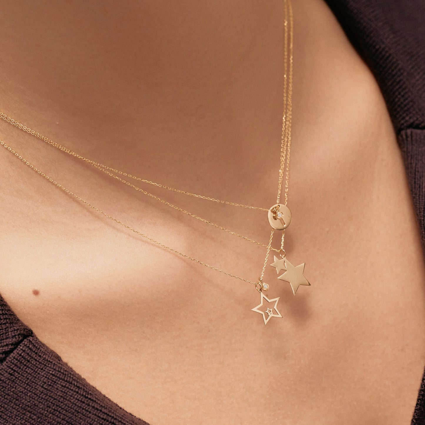 Tiny Diamond Disc Cross Necklace in 14k Solid Gold