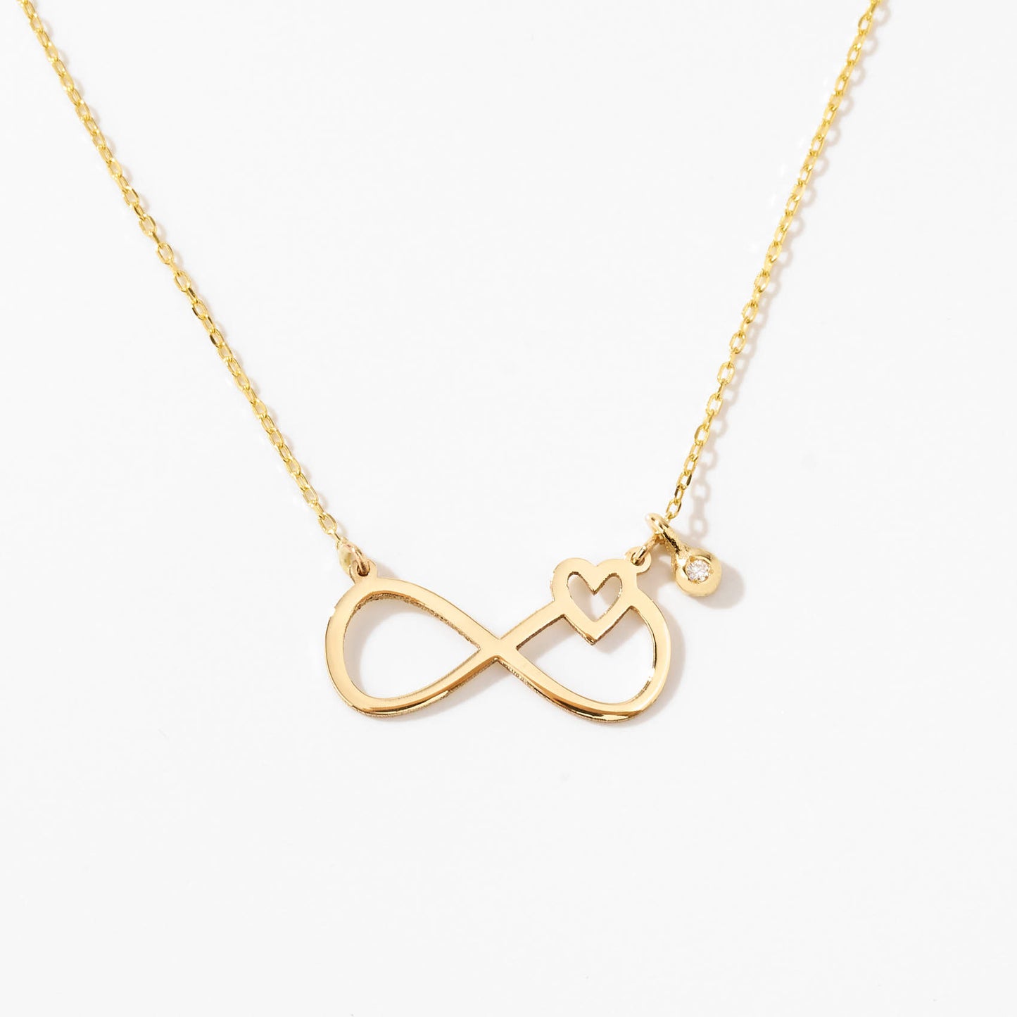 Tiny Infinity-Heart Necklace with Diamond in 14k Solid Gold