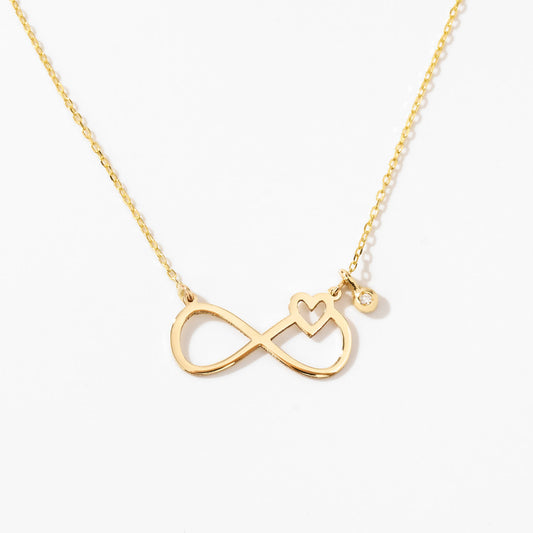 Tiny Infinity-Heart Necklace with Diamond in 14k Solid Gold