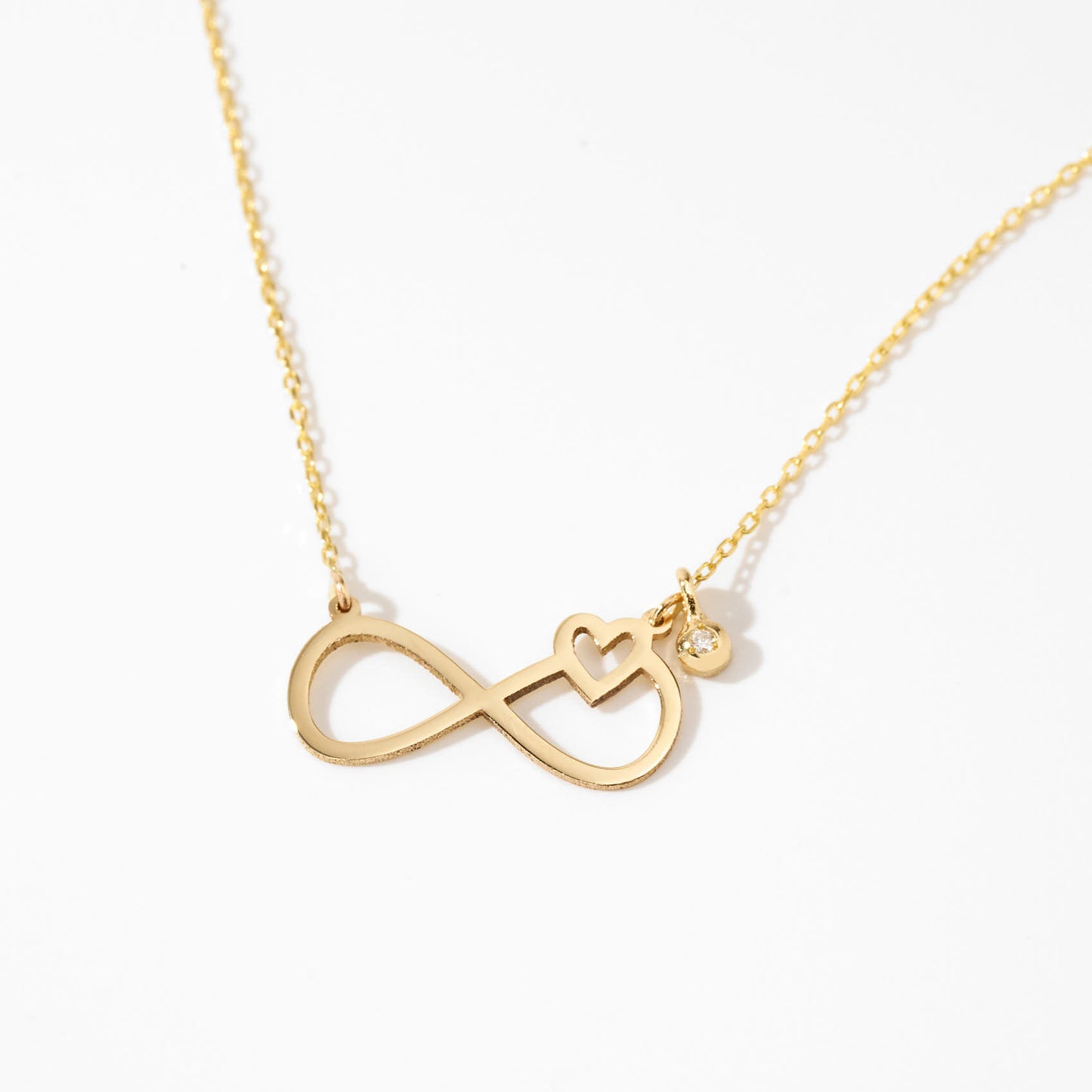 Tiny Infinity-Heart Necklace with Diamond in 14k Solid Gold