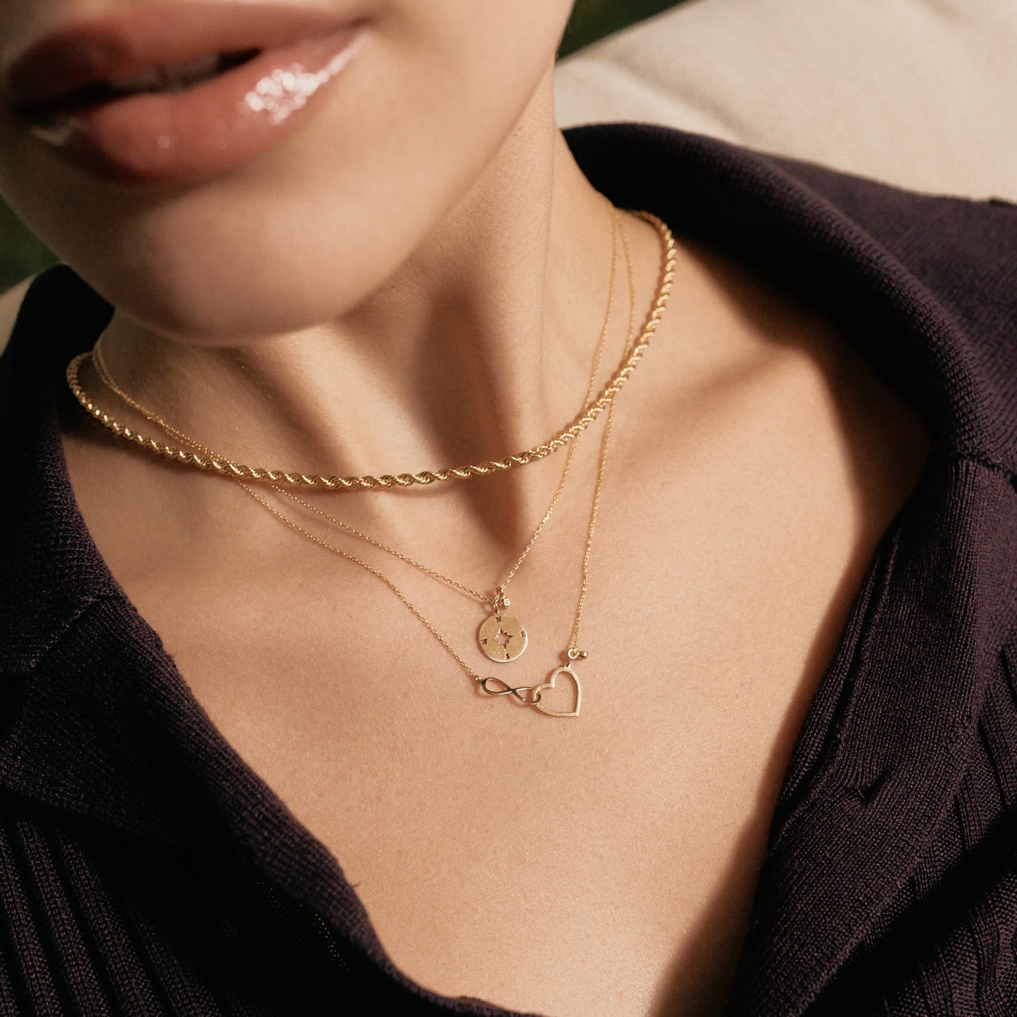 Small Heart-Infinity Necklace with Diamond in 14k Solid Gold