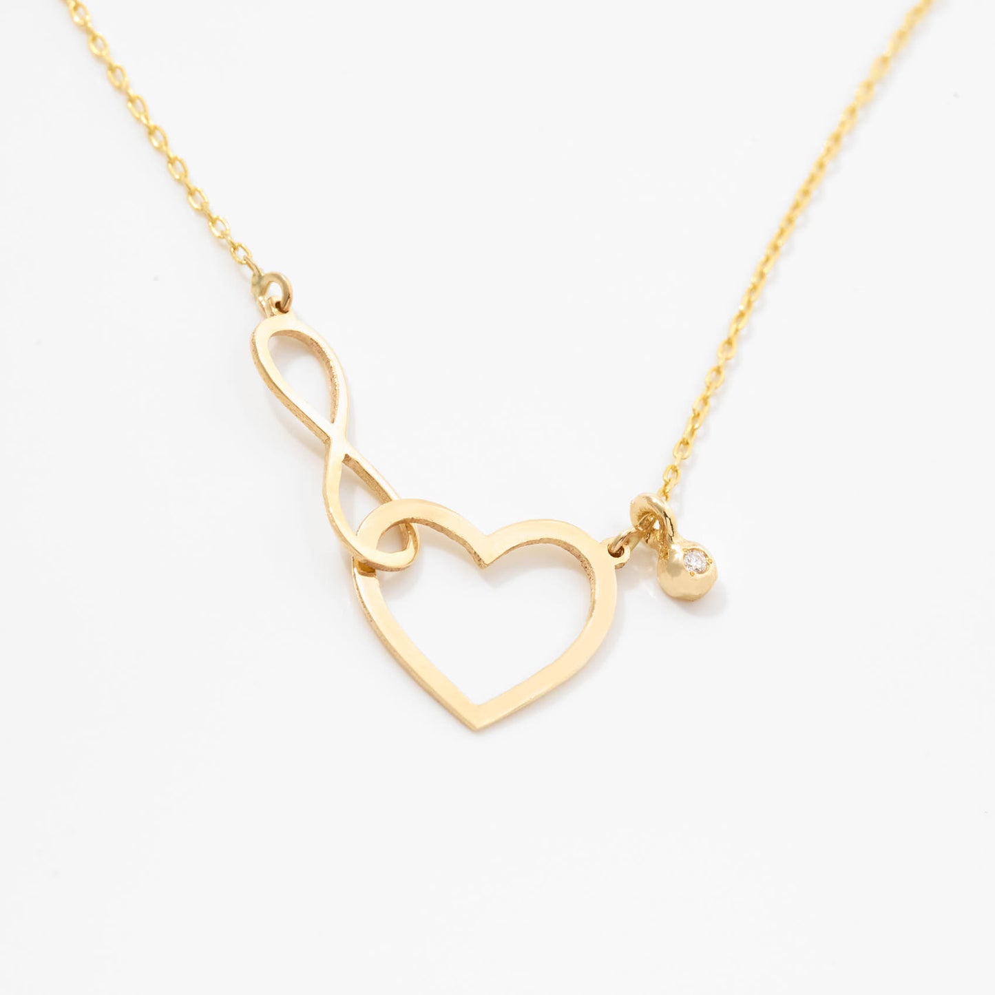 Small Heart-Infinity Necklace with Diamond in 14k Solid Gold