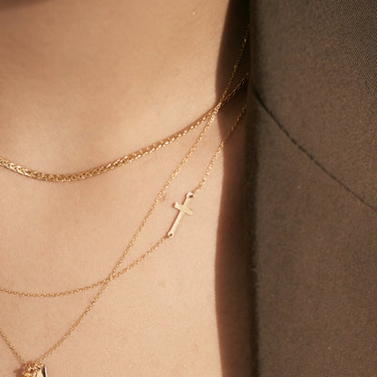 Sideways Cross Necklace in 14k Solid Gold