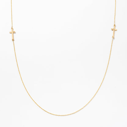 Sideways Cross Necklace in 14k Solid Gold