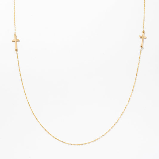 Sideways Cross Necklace in 14k Solid Gold