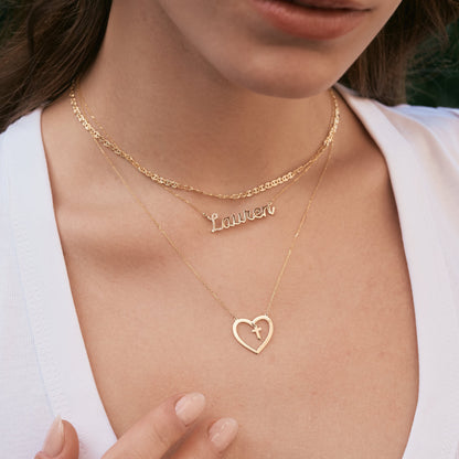 Heart Cross Necklace in 14k Solid Gold