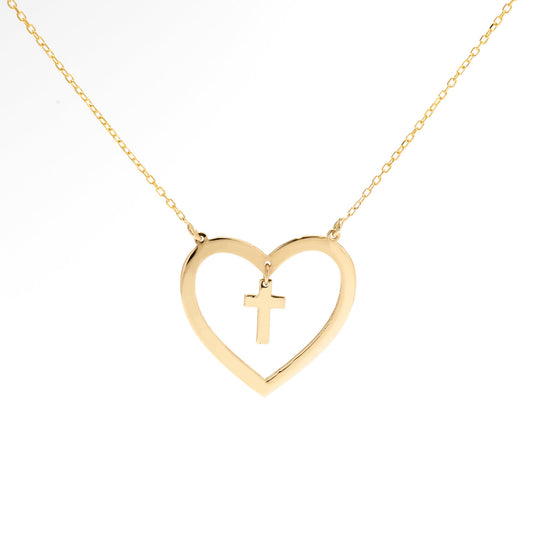 Heart Cross Necklace in 14k Solid Gold