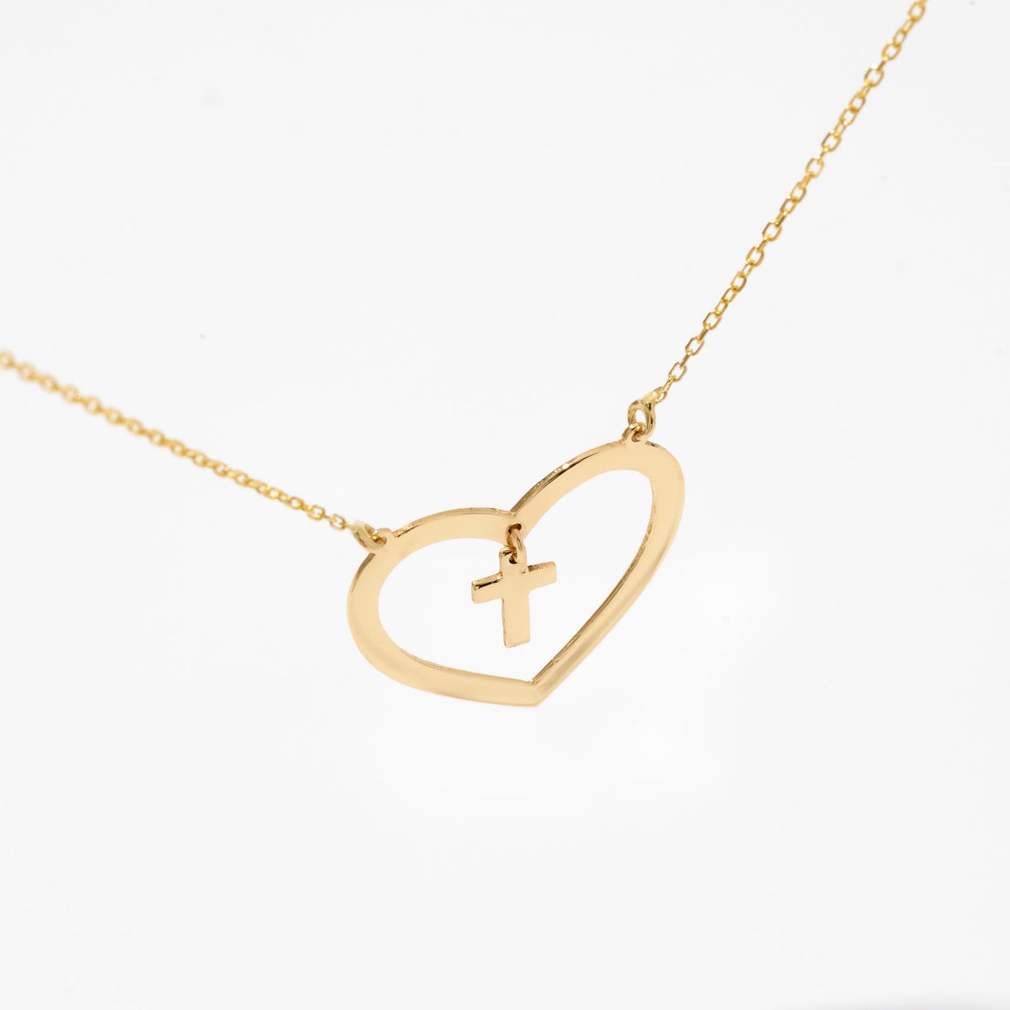 Heart Cross Necklace in 14k Solid Gold