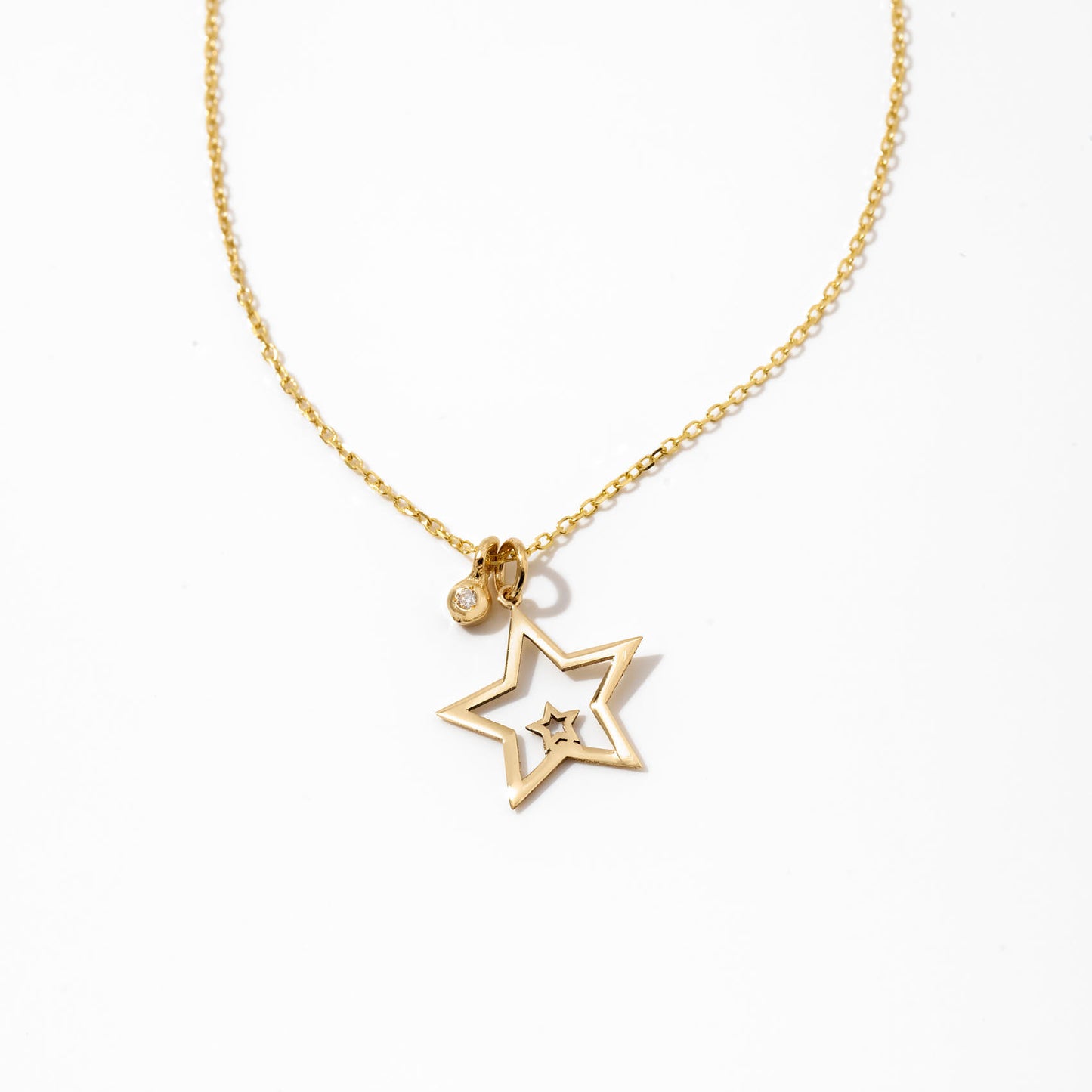 Tiny Star Diamond Necklace in 14k Solid Gold