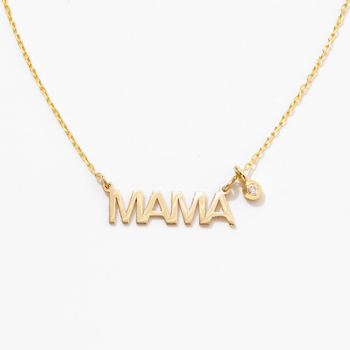 Tiny Diamond Mama Necklace in 14k Solid Gold