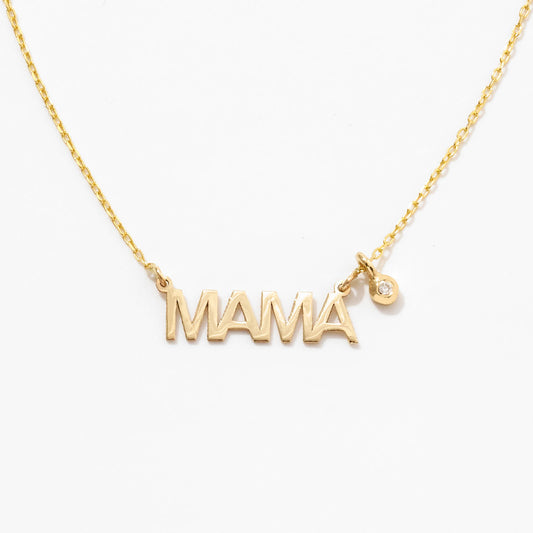 Tiny Diamond Mama Necklace in 14k Solid Gold