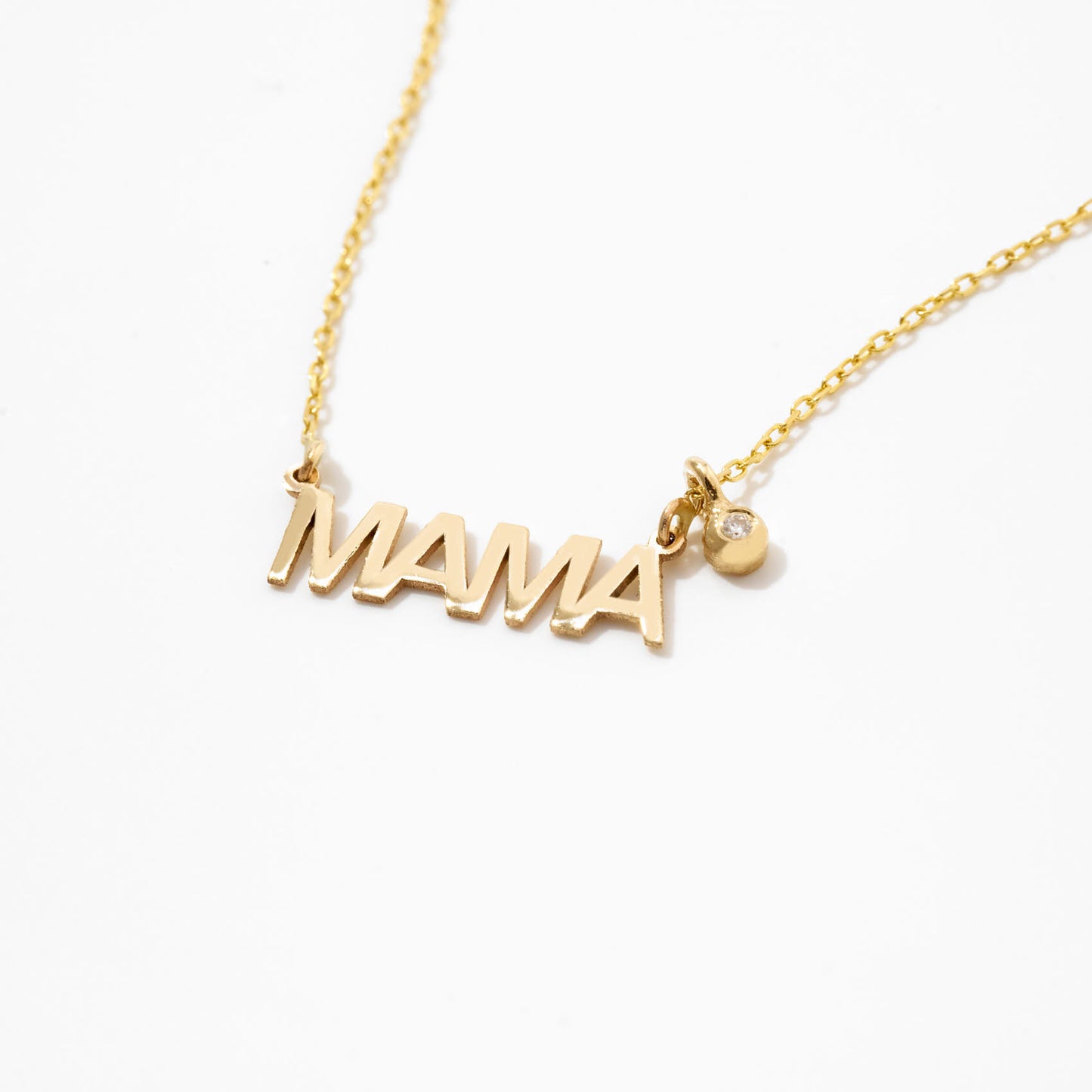 Tiny Diamond Mama Necklace in 14k Solid Gold