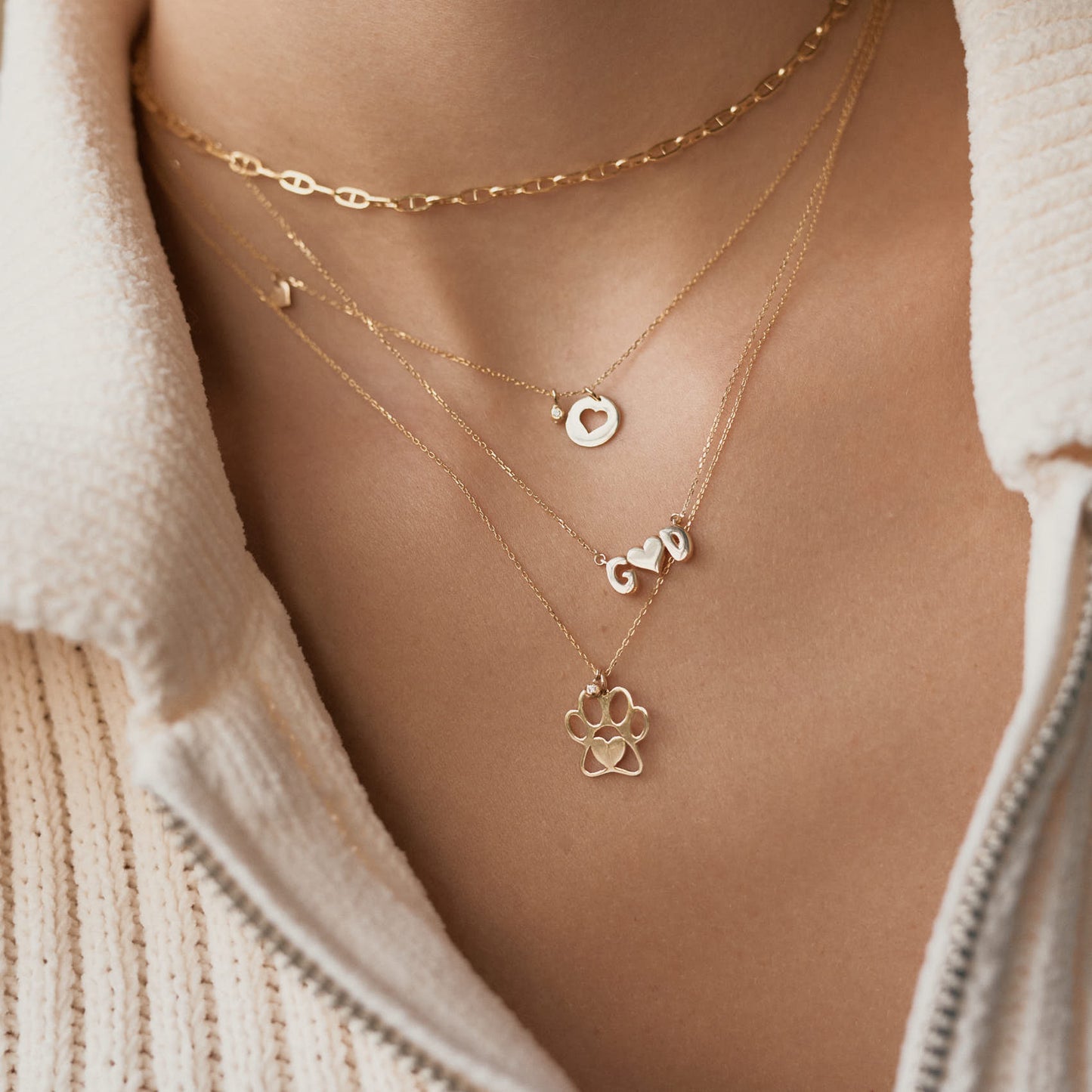 Tiny Paw Print Necklace with Diamond in 14k Solid Gold