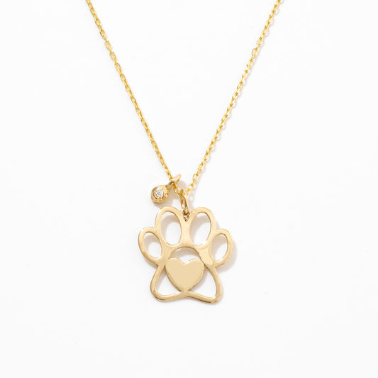 Tiny Paw Print Necklace with Diamond