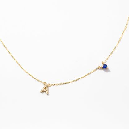 Diamond Initial with Birthstone in 14k Solid Gold