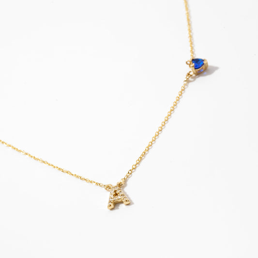 Diamond Initial with Birthstone in 14k Solid Gold