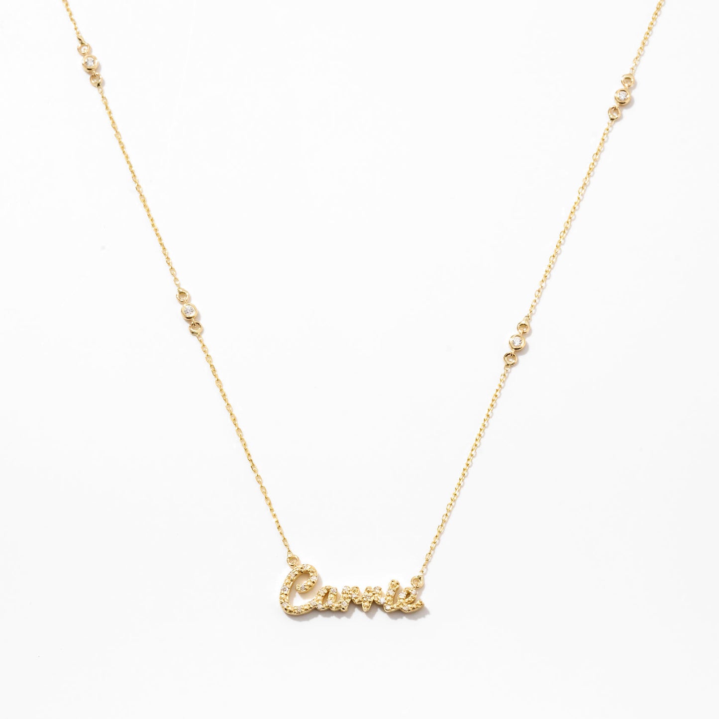 Diamond Carrie Name Necklace in 14k Solid Gold